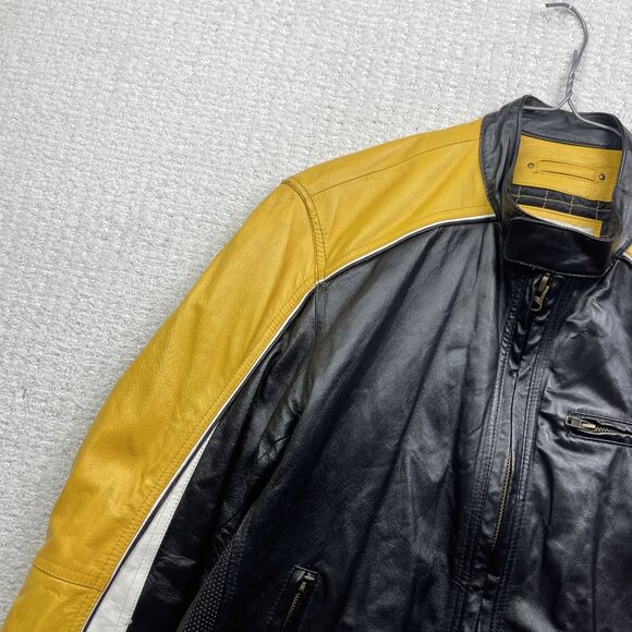 VTG 725 Original Biker Leather Bomber Jacket Motorcycle Black /Yellow Men L Read - Picture 5 of 15